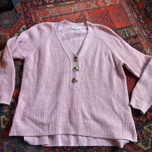 Madewell Pink V-Neck Merino Wool Blend Sweater